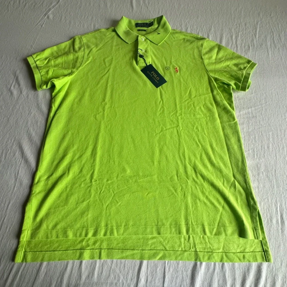 Polo Ralph Lauren Custom Fit Mesh Polo Shirt XL Neon/Safety Green‎ Orange Pony